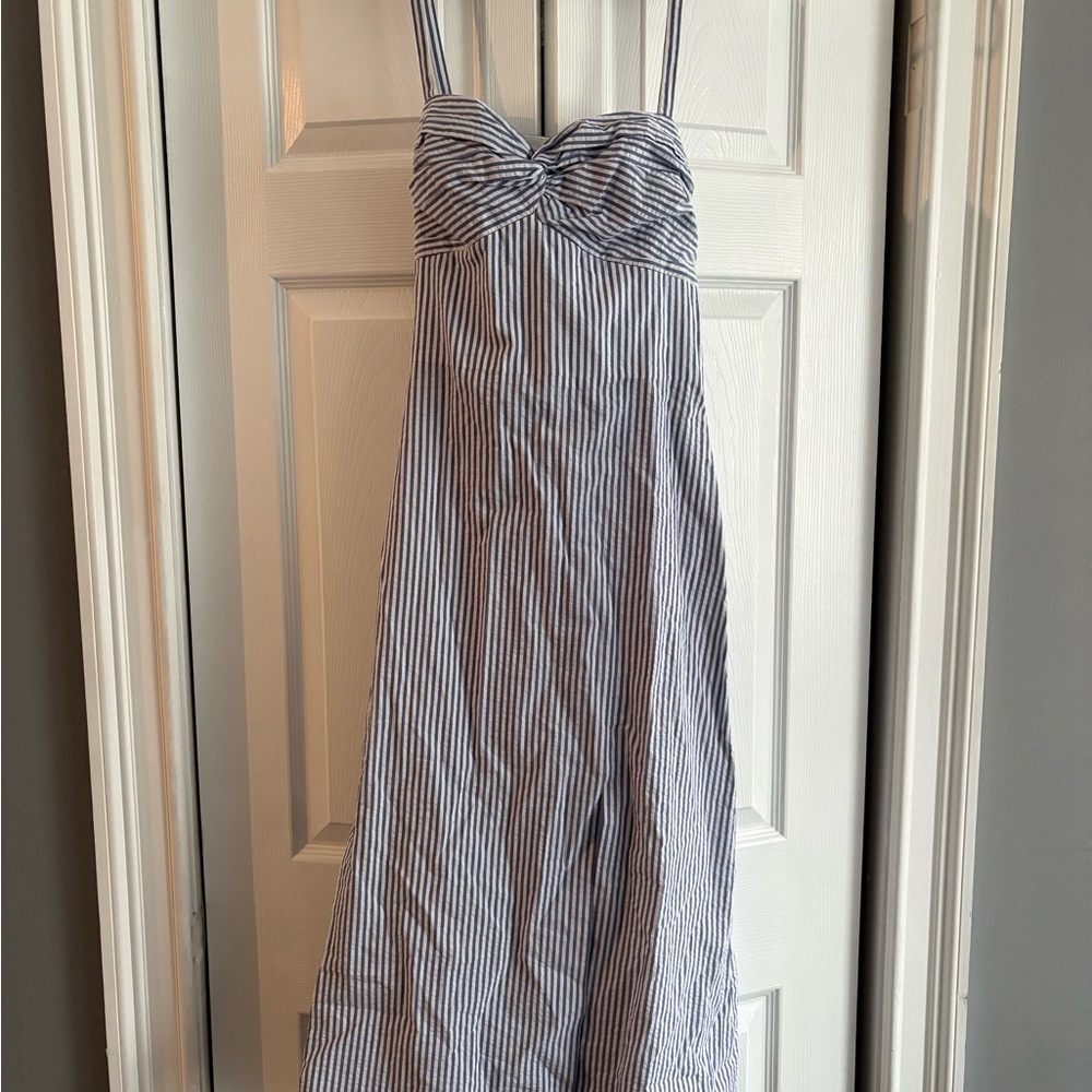 Club Monaco Navy and White Striped Spaghetti Strap Midi Dress